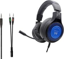 Ewent PL3322|Žaidimų ausinės su lanksčiu mikrofonu | Su 3,5 mm lizdu | Laidinės su 50 mm garsiakalbiu | 1,5 m ilgio | Žaidimų ausinės PS4-PS5/Xbox One Xbox X | Juoda, mėlyna