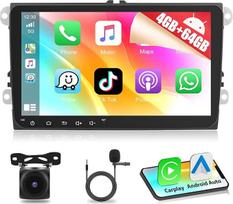 [4G+64G] "Apple CarPlay" automobilinis radijas VW/Seat/Passat/Golf/Polo/Skoda, belaidis "CarPlay" Android 15.0 Bluetooth radijas, 2 DIN stereo radijas su "Android Car/GPS/SWC/EQ/FM/RDS + galinio vaizdo kamera, mikrofonas