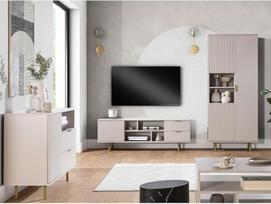 Svetainės baldų komplektas "Cashmere" 3 dalių modernus 1 komoda 1 stalčius 1 žema spintelė 1 vitrina