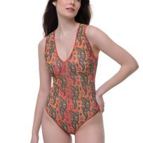 RODASOLEIL Crocodile Orange pattern išmanusis maudymosi kostiumėlis be rankovių V kaklu