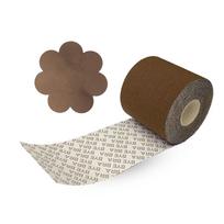 BYE BRA - TAPES Bye Bra Body Tape 6.5cm x 5m & Satin Covers Brown - Wide, Waterproof, One Size