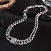 Fashion Men's Crystal Cuban Link Chain Necklace Stainless Steel Hip Hop Necklace Chunky Choker Necklace fro Boyfriend Gifts 20in