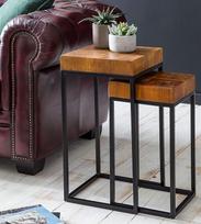 KADIMA DESIGN Plono dizaino 2 šešamo metalo staliukų rinkinys Mažas kavos staliukas 2 mediniai staliukai Medžio masyvo svetainės staliukas Metalinio rėmo sofos staliukas Rožinio medžio staliukas