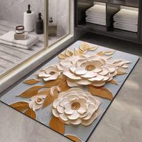 Embossed Flower Diatom Mud Mat Toilet Absorbent Mat Rubber Non-slip Door Mat Three-dimensional 3D Effect Carpet 40x50cm