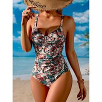 Sexy One Piece Bikini Set Swimsuit Women Swimwear Retro Print Bodysuit Bandage Cut Out Beach Wear Bathing Suit S įvairiaspalvis