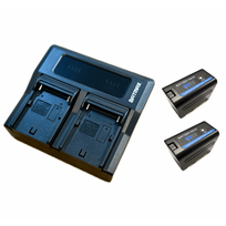 2x Sony NP-F750 PRO akumuliatorius su indikatoriumi 5200 mAh+ dvigubas greitasis pakrovėjas