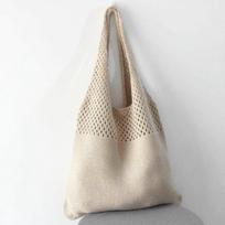 Vintažiniai tuščiaviduriai austi moteriški pečių krepšiai Mezgimo rankinės Didelės talpos krepšiai 25x8x16cm smėlis