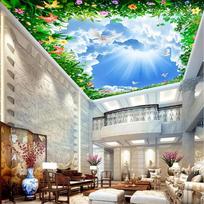 3D mėlyno dangaus tapetai baltų debesų lubų freska svetainei miegamajam viešbučiui 3D lubų tapetai 380 cm(W) x 260 cm(H) white