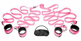 XR Brands FRISKY Bed Cuff System Pink - Adjustable Neoprene Bedroom Restraint Kit