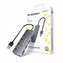 USB-A šakotuvas Wozinsky WHS080YSS 4 x USB-A 3.0 su individualiais jungikliais, aliuminis, su 30 cm laidu – pilkas