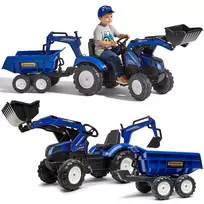 FALK New Holland pedalinis traktorius mėlynas su priekaba nuo 3 metų