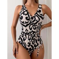 Women V Neck Sexy Backless Print One Piece Swimsuit Women's Slimming Bathing Suit Summer Corset Bodysuit S juoda