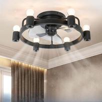 Žvakidės lubinis ventiliatorius lempa Antikinis miegamojo šviestuvas su ventiliatoriumi Pramoninio stiliaus lubinis ventiliatorius lempa juoda