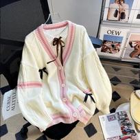 Deeptown Sweet Coquette Megztiniai Megztiniai Moteriški Kawaii Bow Megzti Megztiniai Japoniški Preppy Style Lolita Trikotažo JK Džemperiai 2XL smėlis