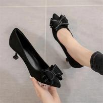 Black Bowknot Pointed Toe Office Women Pumps Thin Heels 3cm 4.5cm 6.5cm Lightweight Wear-resistan Non-slip Korean Designer Shoes 34