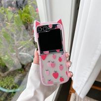 For Samsung Galaxy Z Flip 6 5 4 3 Case ZFlip6 Z Flip6 ZFlip 6 Cute Fruits Strawberry Bracelet Cat Ears Shockproof Cover For Z Flip 4