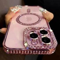 Minkštas magnetinis belaidžio įkrovimo deimantinis telefono dėklas, skirtas iPhone 11 12 13 14 15 16 Pro Max Plus, blizgučių Magsafe buferio galinis dangtelis For iPhone 16