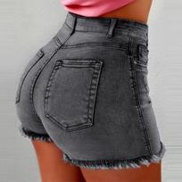 Hot-selling Women's Denim Shorts with Fringe Ripped High-waist Jeans Pants S pilka
