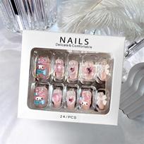 Kawaii Miniso Cartoon Sanrio My Melody Fake Nails Cute Nail Patches Fashion Charm Good-looking Nail Sticker Women Holiday Gifts
