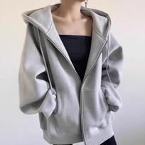 Plus Size Women's Oversize Gray Hoodie Zipper Spring Autumn Loose Hooded Sweatshirt Baggy Overcoat Coat High Street Jacket M