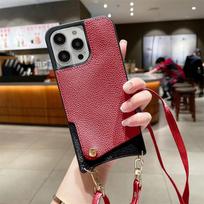 Krepšys per petį Piniginė Telefono dėklas iPhone 16E 16 15 14 Plus 13 12 11 Pro Max Odinis dėklas su kortelių laikikliu Virvelė Dirželis For iPhone 16E brown