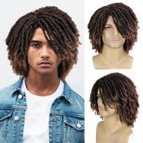 Sintetinis trumpų dredlų perukas vyrams Nertas perukas Rudo ombrė vyriškas perukas Afro Bob Locs Nerti susukti plaukai Rock Cosplay