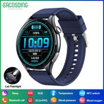 SACOSDING Vyriškas išmanusis laikrodis 1,56 colio AMOLED HD ekranas LED žibintuvėlis BT skambučiai Sveikatos stebėjimas Sporto ir fitneso sekiklis Moteriškas išmanusis laikrodis