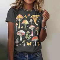 High-Quality Cotton Cute Mushroom Print Women's T-Shirt Retro Fashion Casual Summer New Short-Sleeved Women's Clothing S