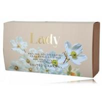 HiSkin Lady Salted Caramel Set rinkinys moterims (200 g. vonios druska + 200 g. kūno šveitiklis + 200 g. kūno sviestas) - Rinkinys