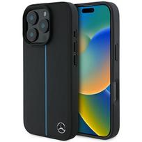 Mercedes MEHMP16L23RURBK iPhone 16 Pro 6.3" black hard case, MB Blue Line Leather, MagSafe