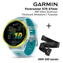 GARMIN Forerunner 570 - 47mm, Amp Yellow Aluminium with Translucent Whitestone/Turquoise Band sportinis laikrodis 010-02971-01 / 010-13388-00