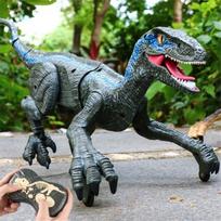 Pilkas-Elektrinis nuotolinio valdymo dinozauras Raptor Velociraptor žaislai šviesa vaikščiojantis gyvūno modelis