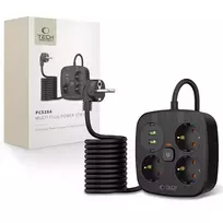 Tech-Protect PCS3X4 ilgintuvas, 3 lizdai, 2xUSB-A, 2xUSB-C 200 cm – juodos spalvos