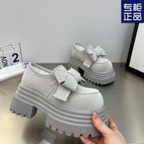 European spring bow platform muffin small leather shoes casual shoes small height increase single shoes women 35 pilka spalva