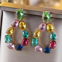 Colorful Crystal Zircon Water Drop Dangle Earrings for Women Luxury Gold Color Wedding Party Earrings Fine Jewelry įvairiaspalvis