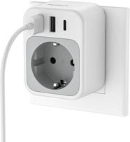 TESSAN Lizdo adapteris su 3 USB, Daugkartinis kištukas lizdui 3600 W, Suderinamas su telefonu ir buitine technika, Pilkas 1 Outlets 2USB-A pilka spalva