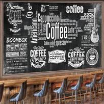 Kavos tema tapetai Juoda lenta Rankomis tapytas kavos Retro freska Kavos parduotuvė 3D sienų popierius Greito maisto restorano tapetai 200 cm(W) x 140 cm(H)