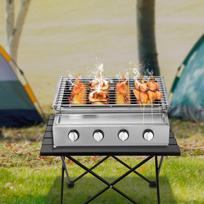 Portable BBQ Propane Gas Stove Grill Stainless Steel Patio Garden Barbecue Grill Small Outdoor Cooking Tools gray