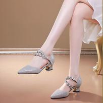 Flowers Pointed Toe With Medium Heels Closed Sandals for Women Original Wholesale Comfort Summer 2025 Offers Trend Woman Shoes 34