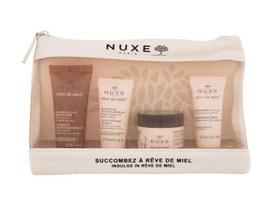 Dovanų rinkinys Nuxe Rêve de Miel moterims: valomasis gelis Ultra-Rich, 30 ml + kūno balzamas Melting Honey, 30 ml + veido balzamas Ultra Comforting, 15 ml + rankų ir nagų kremas Miel, 30 ml