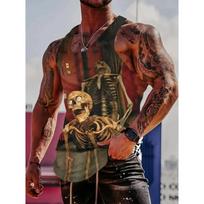 Summer Round Neck 3D Skeleton Pattern Printed Top Fashionable Casual Sleeveless Vest Men's T-shirts S