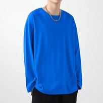 New Men's Pullover Hoodie College Style Korean Version Long Sleeved Round Neck Solid Color Pullover Top S mėlyna