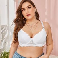 Women Plus Size Thin Brassiere Sexy Lace Beautiful Back Bow Bras with Wire 3 Hooks Bra E Cup 4801 50E=115E balta