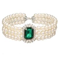 Daugiasluoksnė dirbtinių perlų ir žalio kristalo Choker Kaklo Grandinėlė Statement Boho Raktikaulio Grandinėlė Moteriški Papuošalai