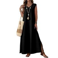Women's Sleeveless Maxi Dress V-Neck Side Slit Long Dress Summer Casual Swing Dress Boho Beach 2XL violetinė