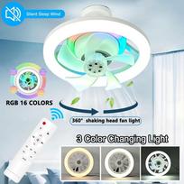 48W Automatinis 360° besisukiojantis ventiliatorius-šviestuvas buitinis mažas RGB lubų ventiliatoriaus lempa E27 nuotolinio valdymo lubų sietyno ventiliatorius