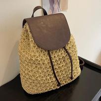 Vasaros moteriškos raištelės šiaudinė kuprinė Dieninė audimo pečių krepšys maža kuprinė Mochila 32cm*14cm*33cm smėlis