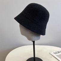 Kašmyro siūlų megzta kibiro formos kepurė, maža ir paprasta pliušinė tiesioginio krašto žvejo kepurė, madinga rudenį ir žiemą M（56-58cm） juoda