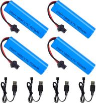 4 vnt. Li-ion įkraunama baterija 3.7V 1200mAh su SM-2P jungtimi + USB kabelis – Suderinama su RC automobiliu DE45 DE42 1:14 mėlyna