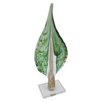 Stiklinė dekoracija „Lapas“, 12×7×32.5 cm Žalias